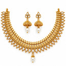 ZENEME Gold Toned White Stone Studded Kundan Style Choker Necklace Set with Pearl Drop Jhumka Earrings for Women & Girls