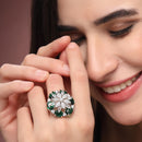 Rhodium Plated AD Teardrop Petal Adjustable Ring for Women & Girls