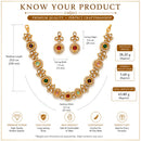 ZENEME Gold Plated AD Traditional Minimal Round Kundan Floral Necklace with Matching Earring Jewellery Set For Women & Girls Gold Toned Necklace Set For Woman