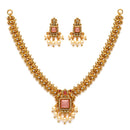 ZENEME Gold Plated Traditional Pearl Cluster Necklace with Matching Earring Antique Jewellery Set For Women & Girls Gold Toned Necklace Set For Woman
