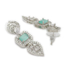 ZENEME Set of 3 Rhodium Plated AD Emerald-Cut Leaf Fringe Necklace Set & Wraparound Bracelet Jewellery Set For Women & Girls Silver Toned