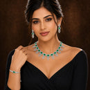 ZENEME Set of 3 Rhodium Plated AD Rectangular Halo Paisley Fringe Necklace Set & Wraparound Bracelet Jewellery Set For Women & Girls Silver Toned