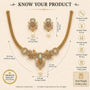 ZENEME Gold Plated AD Kundan Floral Pearl Drop Necklace with Matching Earring Jewellery Set For Women & Girls Gold Toned Necklace Set For Woman