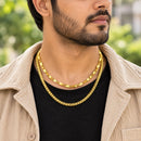 Gold Plated Herringbone & Cuban Link Chain Combo for Men & Boys