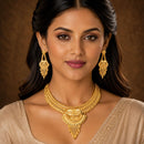 ZENEME Gold Plated Alloy Leaf Drop Classic Temple Necklace Set with Matching Earring Jewellery Set For Women & Girls