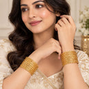 ZENEME Set of 16 Gold Plated Wavy Textured Line Bangles for Women & Girls