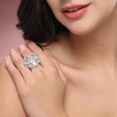 Rhodium Plated AD Pear-Cut Crystal Bloom Adjustable Ring for Women & Girls