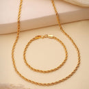 Gold Plated Sleek Gold Twisted Rope Link Chain & Bracelet Set for Men & Boys