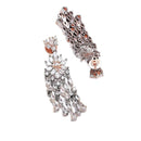 Rose Gold Plated Black Toned American Diamond Studded Detailed Design Pendant Combo Set With Adjustable Bracelet & Ring