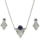 Oxidised Silver Toned Blue Stone Studded Engraved Style Boho Style Jewellery Set
