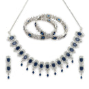 ZENEME Rhodium Plated Blue American Diamond Rectangular Radiance Fringe Necklace Set with Earrings & Set of 2 Bangles for Women & Girls