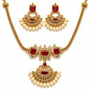 ZENEME Gold Plated AD Geometric Chandbali Pearl Drop Necklace with Matching Earring Jewellery Set For Women & Girls Gold Toned Necklace Set For Woman
