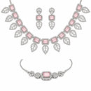 ZENEME Set of 3 Rhodium Plated AD Crystal Leaf Fringe Necklace Set & Wraparound Bracelet Jewellery Set For Women & Girls Silver Toned