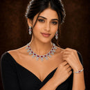 ZENEME Set of 3 Rhodium Plated AD Rectangular Halo Paisley Fringe Necklace Set & Wraparound Bracelet Jewellery Set For Women & Girls Silver Toned