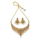 ZENEME Gold Plated AD Pearl Drop Floral Lattice Fringe Traditional Necklace Set with Matching Earring Jewellery Set For Women & Girls