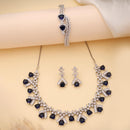 ZENEME Set of 3 Rhodium Plated AD Floral Fringe Bracelets & Necklace Set Jewellery Set For Women & Girls Silver Toned