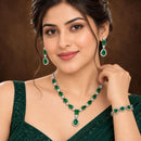 ZENEME Set of 3 Rhodium Plated AD Emerald Teardrop Halo Necklace Set & Bracelet For Woman