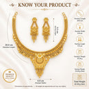 ZENEME Gold Plated Alloy Leaf Charm Traditional Temple Necklace Set with Matching Earring Jewellery Set For Women & Girls