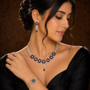 ZENEME Set of 3 Rhodium Plated AD Floral Fringe Bracelets & Necklace Set Jewellery Set For Women & Girls Silver Toned