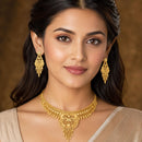 ZENEME Gold Plated Alloy Leaf Dangle Royal Temple Necklace Set with Matching Earring Jewellery Set For Women & Girls