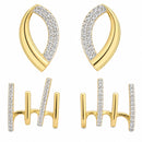 Gold Plated Leaf & Mini Crystal Stud Earrings Set of 2 Pairs for Women & Girls