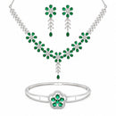 ZENEME Set of 3 Rhodium Plated AD Floral Fringe Bracelets & Necklace Set Jewellery Set For Women & Girls Silver Toned