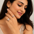 Set of 2 Rhodium Plated AD Solitaire Elegance Adjustable Ring Combo for Women & Girls