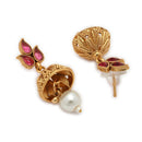 ZENEME Gold Toned Pink Stone Studded Kundan Style Choker Necklace Set with Pearl Drop Jhumka Earrings for Women & Girls