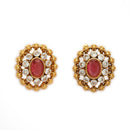 ZENEME Gold Toned Brass CZ Choker Necklace Set for Women Traditional Stone Beaded Red Stone Jewellery Set with Matching Earrings