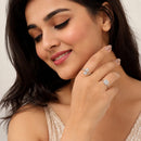 Set of 2 Rhodium Plated AD Crystal Crown Adjustable Ring Combo for Women & Girls