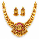 ZENEME Gold Plated Temple Necklace Earrings Set for Women Traditional Temple Heart Motif with Red & Green Gold Toned CZ Stones Jewellery Set For Girls