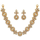 ZENEME Gold Plated AD Traditional Minimal Round Kundan Floral Necklace with Matching Earring Jewellery Set For Women & Girls Gold Toned Necklace Set For Woman