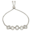 ZENEME Set of 3 Rhodium Plated AD Floral Fringe Bracelets & Necklace Set Jewellery Set For Women & Girls Silver Toned