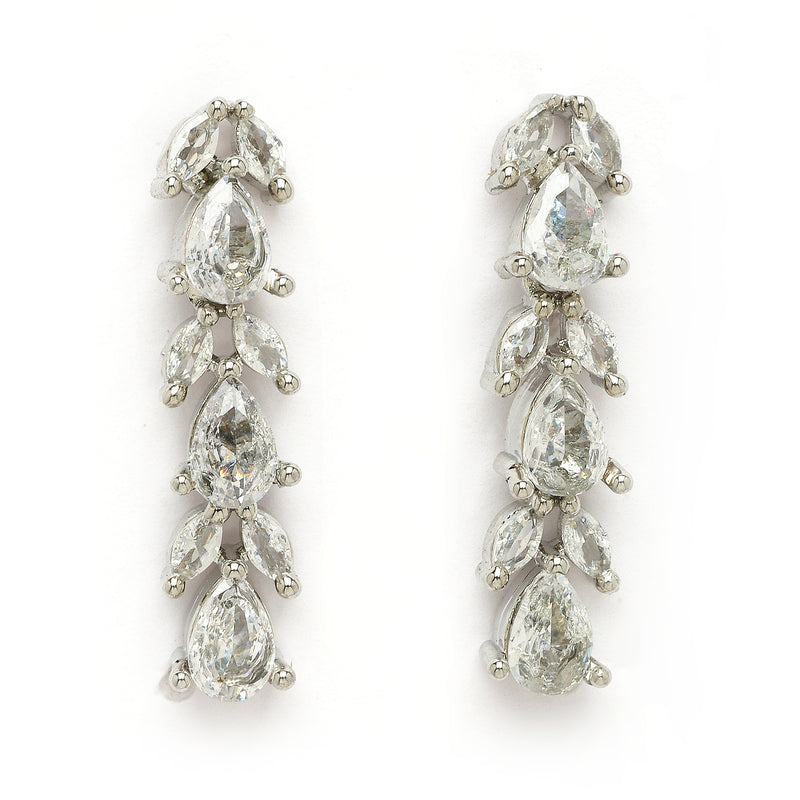 Rhodium Plated Silver Toned Teardrop Shaped White American Diamond Studded Jewellery Set