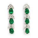 Rhodium Plated Silver Toned Teardrop Shaped Green & White American Diamond Studded Jewellery Set