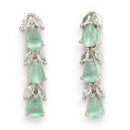 Rhodium Plated Silver Toned Teardrop Shaped Sea Green & White American Diamond Studded Jewellery Set