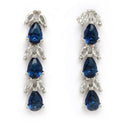 Rhodium Plated Silver Toned Teardrop Shaped Blue & White American Diamond Studded Jewellery Set