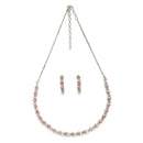 Rhodium Plated Silver Toned Teardrop Shaped Pink & White American Diamond Studded Jewellery Set