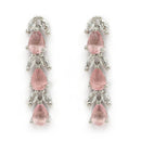 Rhodium Plated Silver Toned Teardrop Shaped Pink & White American Diamond Studded Jewellery Set