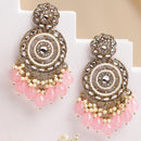 Traditional Gold Plated kundan Studded Pink & White Pearl Beaded Royal Jhumkas Earrings