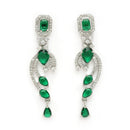Rhodium Plated Silver Toned Green & White American Diamond Studded Jewellery Set