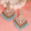 Traditional Gold Plated kundan Studded Blue & White Pearl Beaded Royal Jhumkas