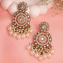 Traditional Gold Plated White kundan Studded Pearl Beaded Royal Jhumkas Earrings