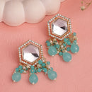 Traditional Gold Plated kundan Studded Blue Glass Beaded Earrings