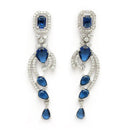 Rhodium Plated Silver Toned Blue & White American Diamond Studded Jewellery Set