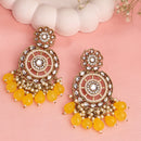 Traditional Gold Plated kundan Studded Yellow & White Pearl Beaded Royal Jhumkas Earrings