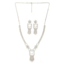 Rhodium Plated Silver Toned White American Diamond Studded Jewellery Set