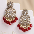 Traditional Gold Plated kundan Studded Red & White Pearl Beaded Royal Jhumkas Earrings