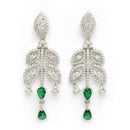 Rhodium Plated Silver Toned Green & White American Diamond Studded Jewellery Set