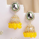 Traditional Gold Plated kundan Studded Yellow Glass Beaded Royal Jhumkas Earrings